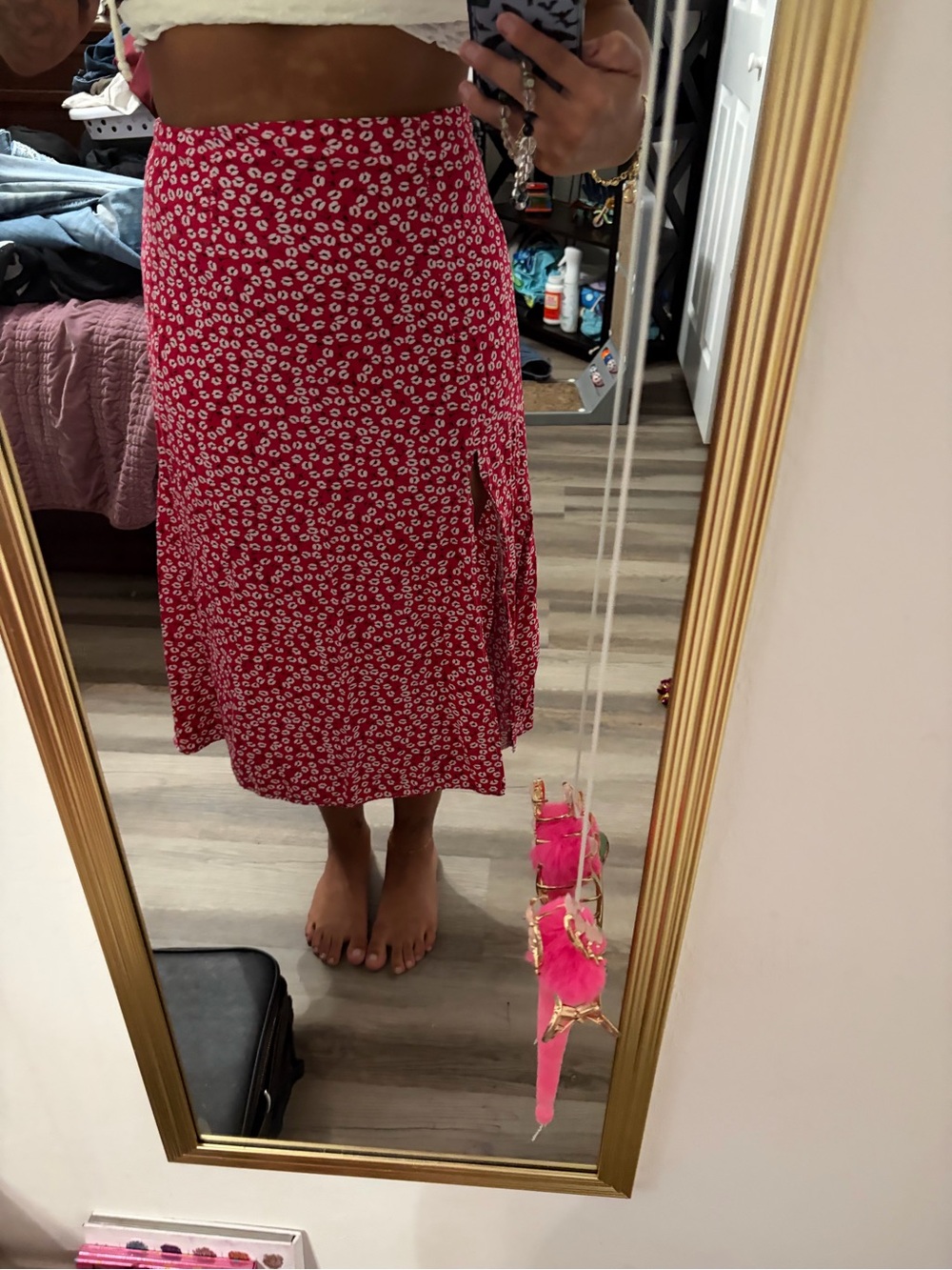 Red Floral Midi Skirt